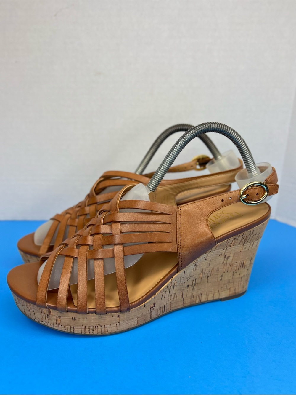 Franco Sarto Nicola Womens Cork wedge Platform Strappy Sandals Saddle Brown 11